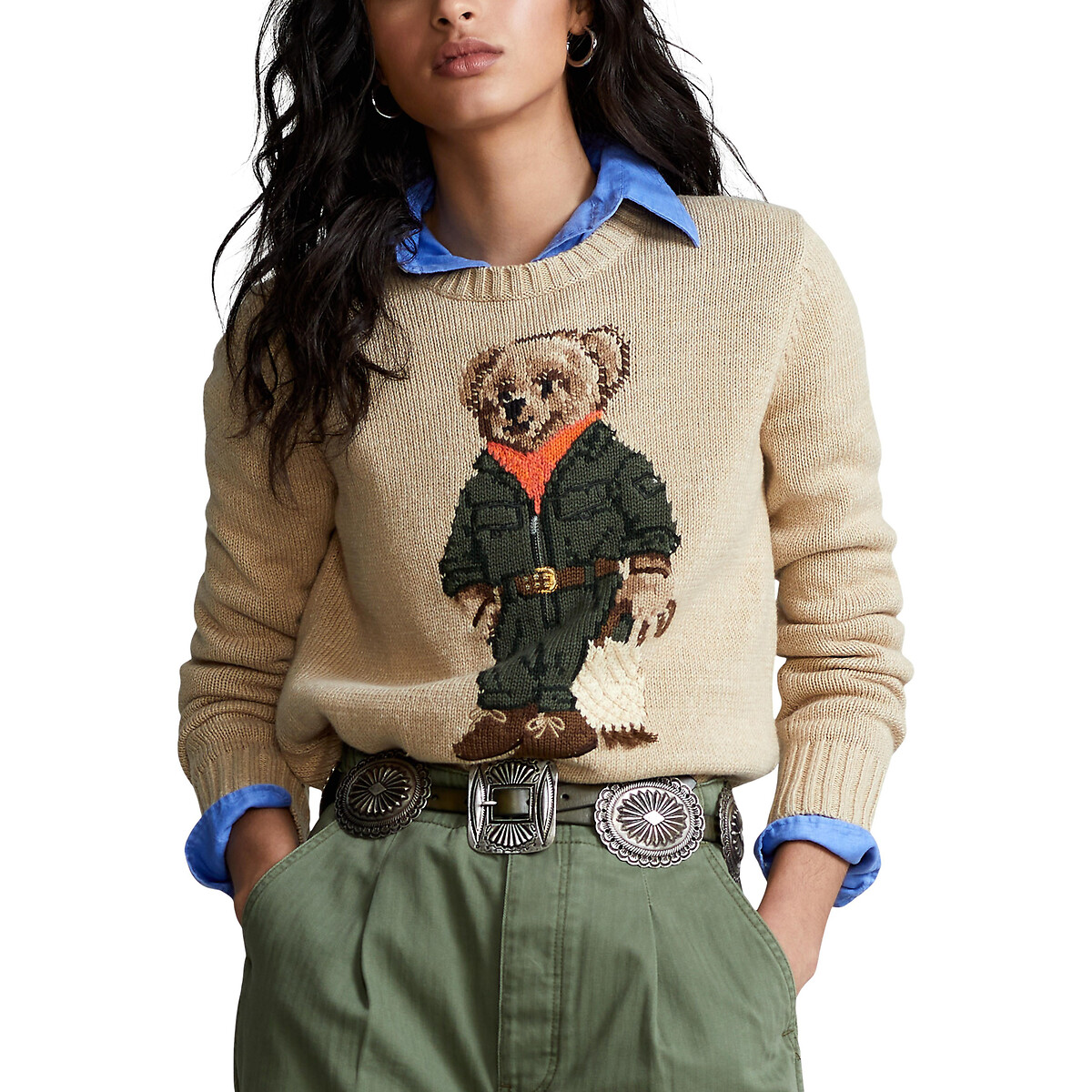 Пуловер POLO RALPH LAUREN С круглым вырезом из трикотажа рисунок медведь L бежевый, размер L