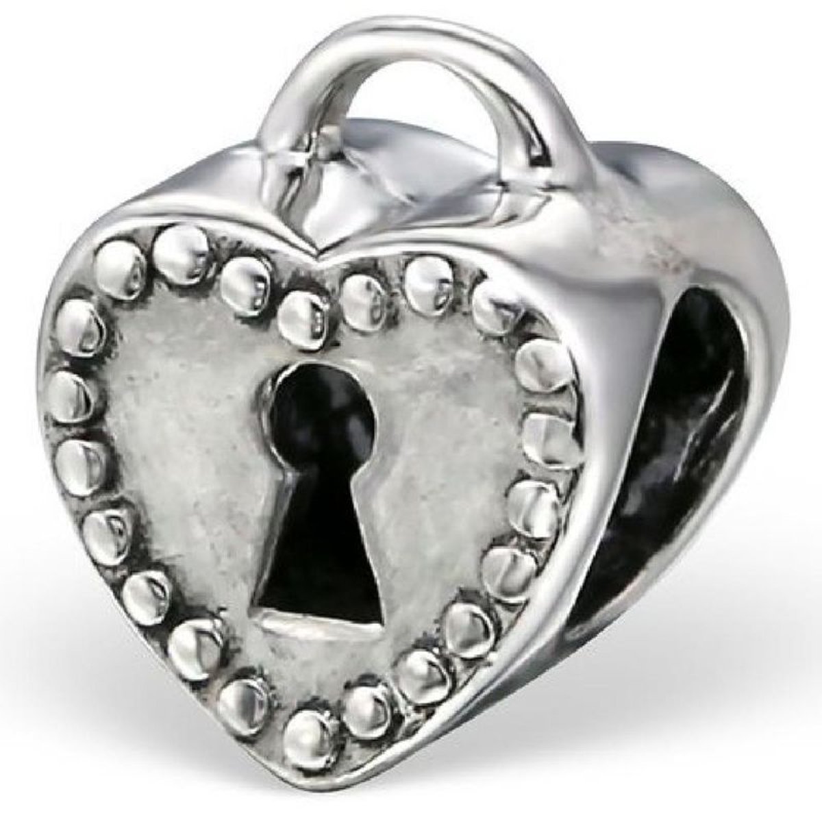 Charm Perle Coeur Clef Argent 925 - Compatible avec Pandora, Trollbeads, Chamilia, Biagi