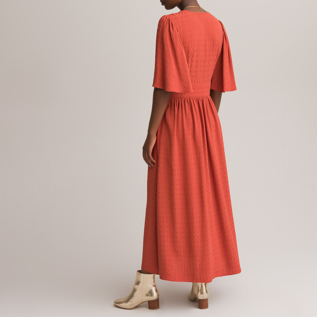 Платье LaRedoute Длинное с V-образным вырезом и рукавами-бабочками 44 красный, размер 44 - фото 4