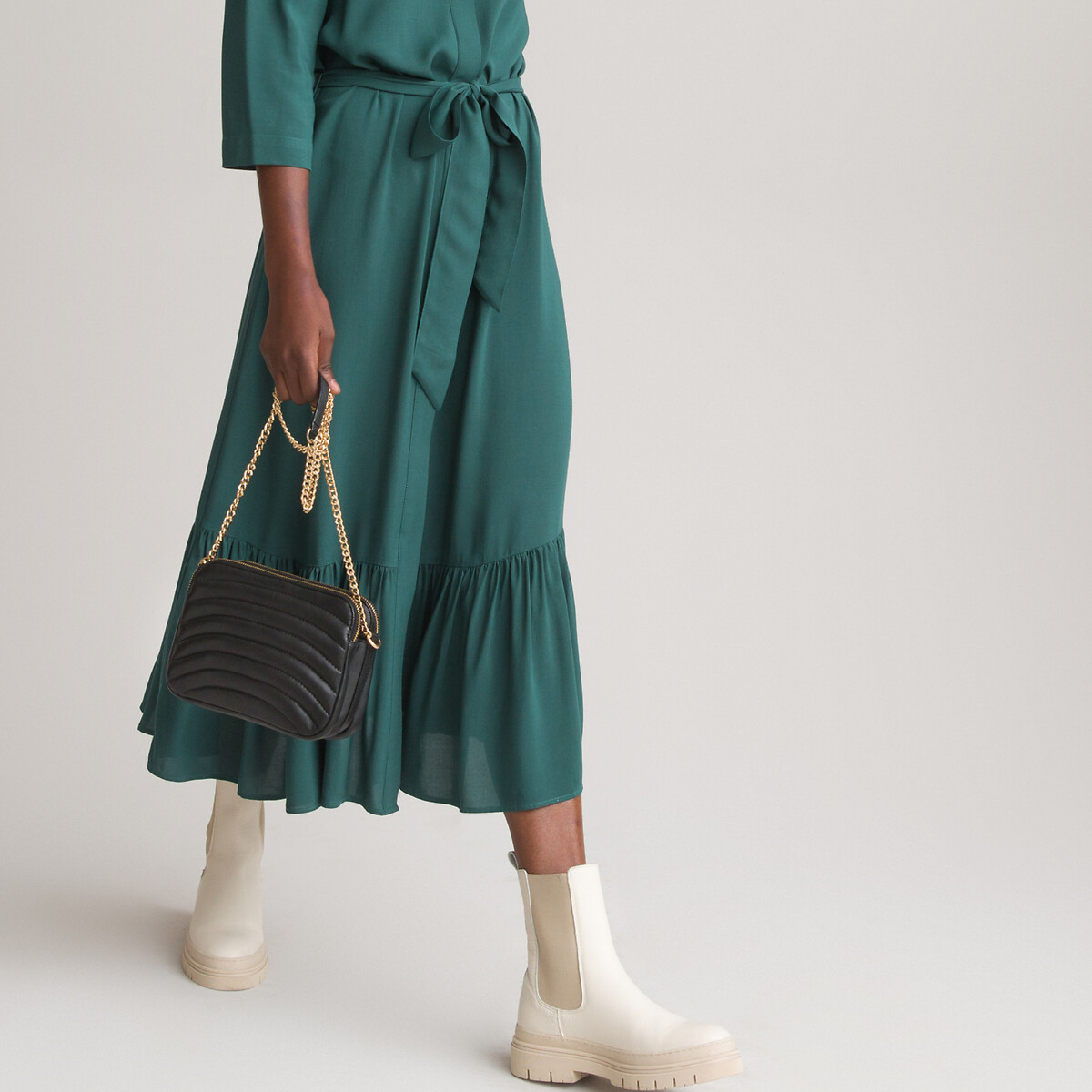 Платье-рубашка LA REDOUTE COLLECTIONS Длинное низ с воланом 50 зеленый, размер 50 - фото 3