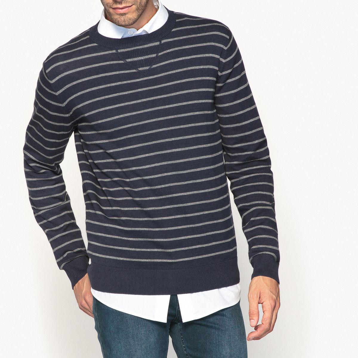 Pull col rond rayé 100% coton