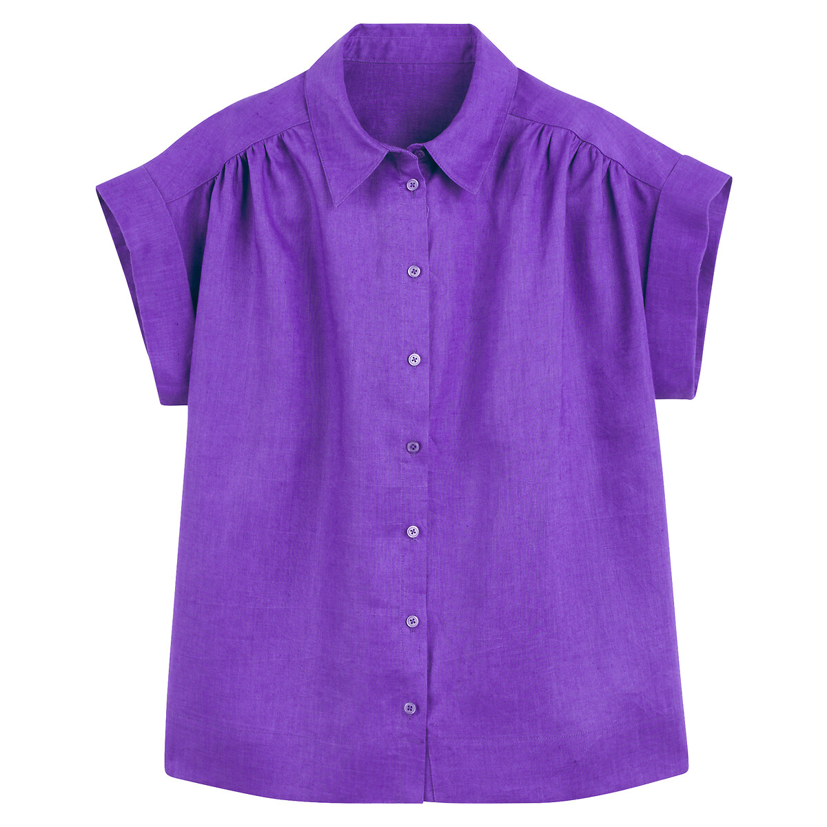Рубашка изо льна с короткими рукавами  XS фиолетовый LaRedoute, размер XS - фото 5