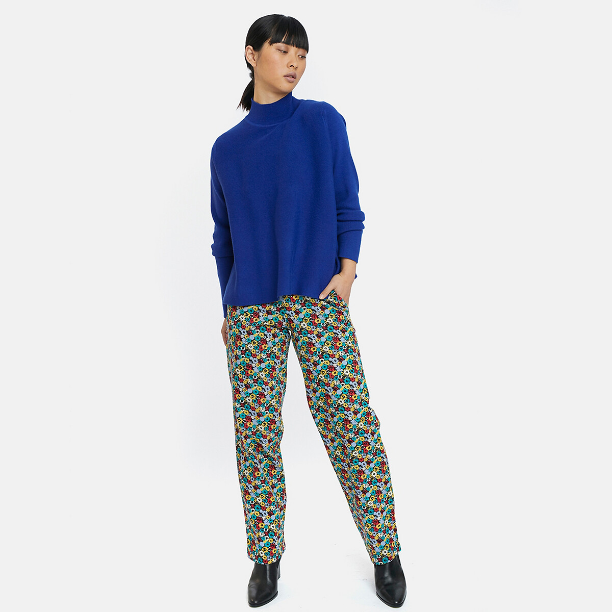 Пуловер La Redoute С воротником-стойкой широкий покрой S синий, размер S - фото 4
