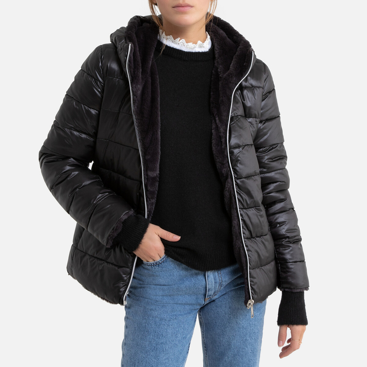 

Куртка LaRedoute, Черный, Стеганая двусторонняя из искусственного меха S черный