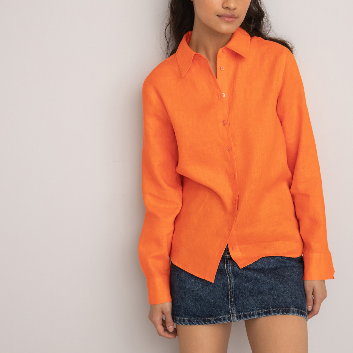 Рубашка Из льна с длинными рукавами 46 (FR) - 52 (RUS) оранжевый LaRedoute, размер 46 (FR) - 52 (RUS) Рубашка Из льна с длинными рукавами 46 (FR) - 52 (RUS) оранжевый - фото 5