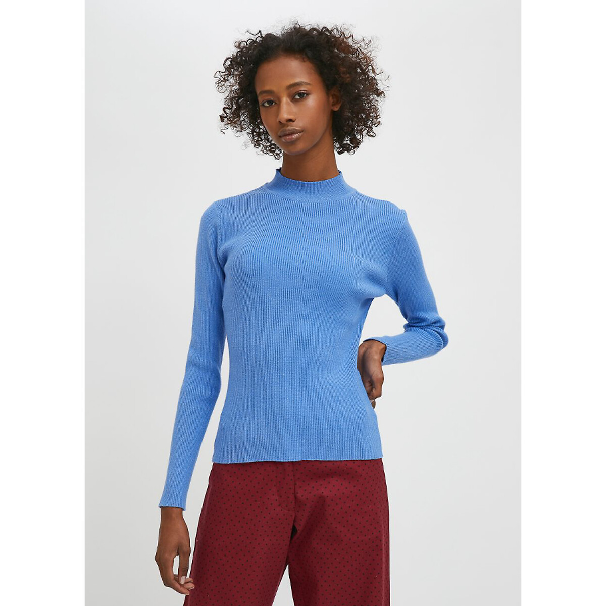 Пуловер COMPANIA FANTASTICA С воротником-стойкой приталенный L синий, размер L