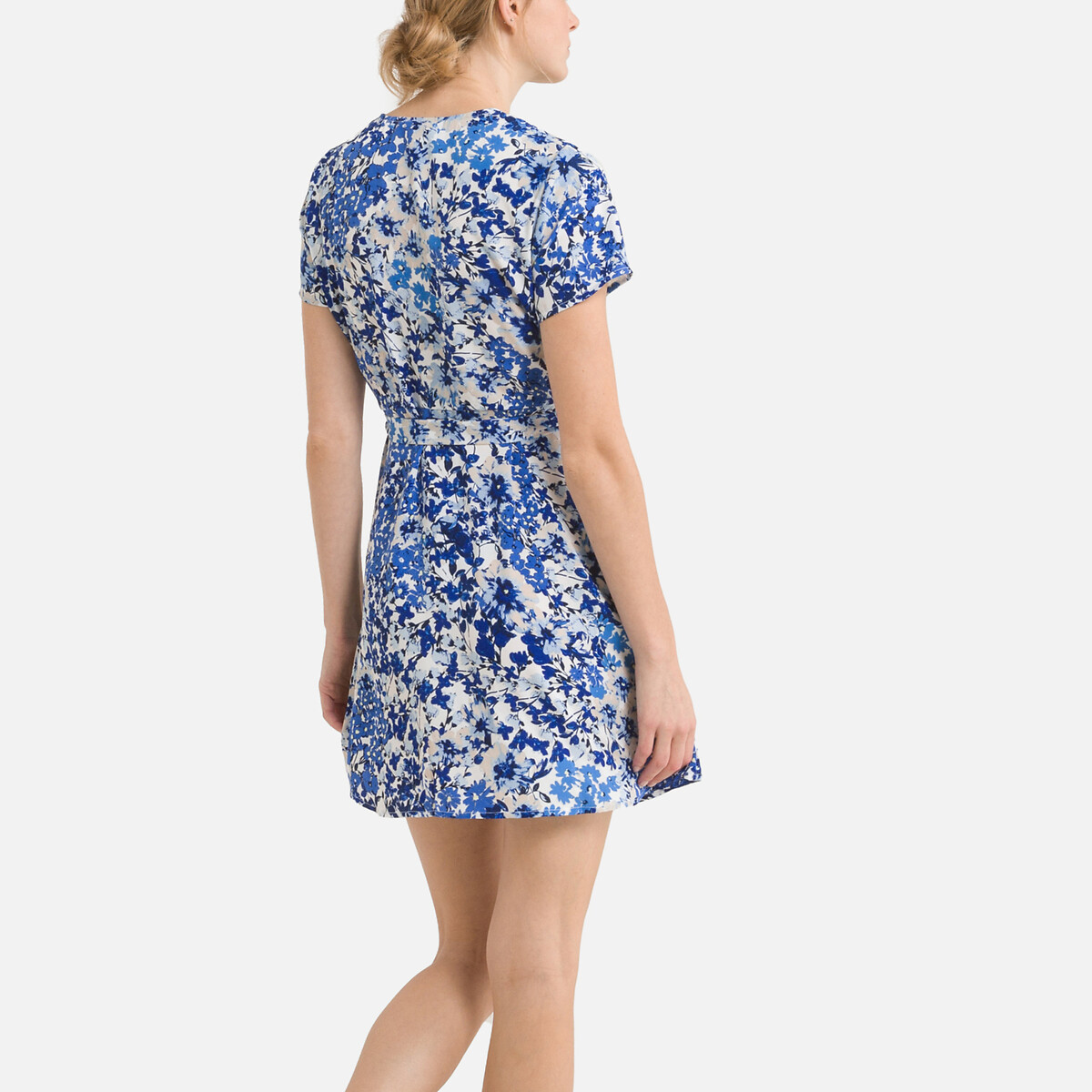 Платье ONLY С цветочным принтом короткое V-образный принт S синий, размер S - фото 4