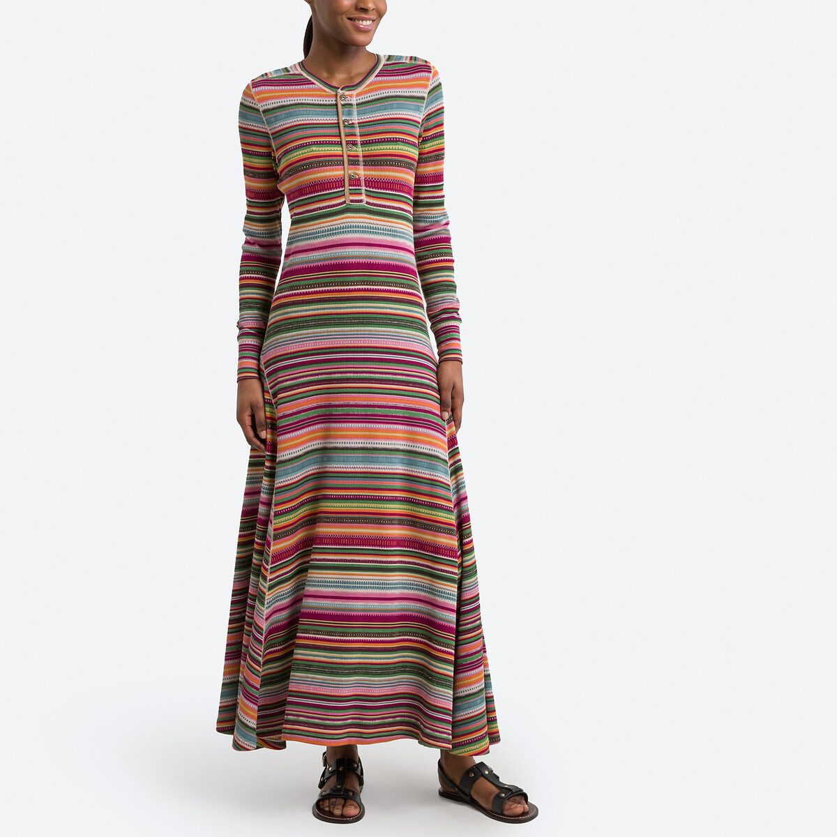 Платье Длинное в полоску с длинными рукавами XL разноцветный