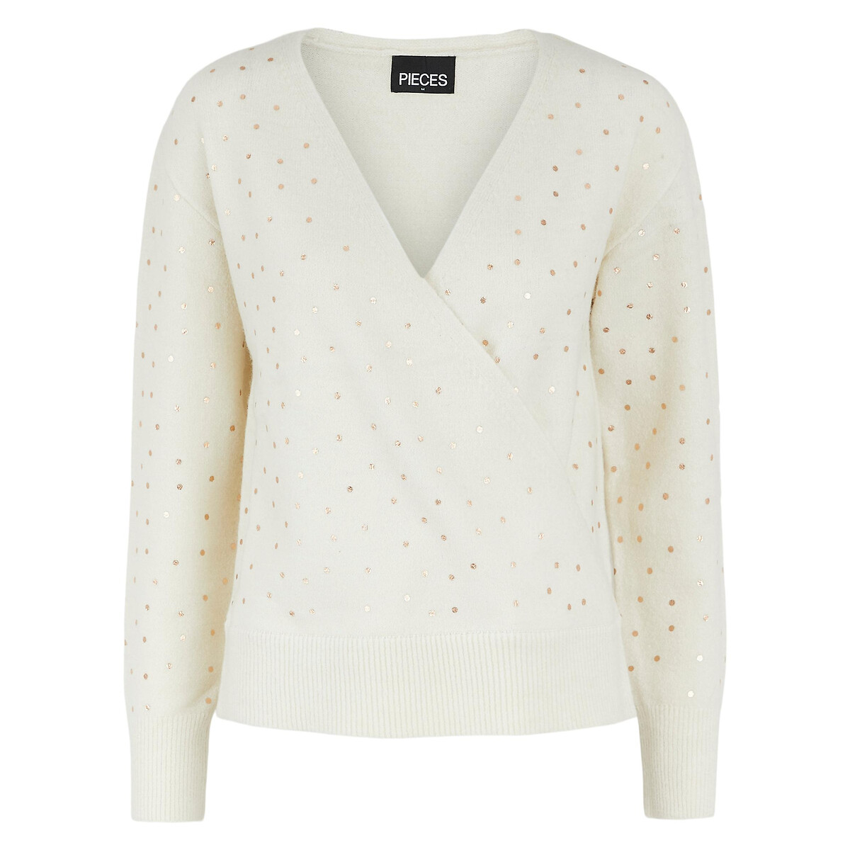 Пуловер LaRedoute С запахом в блестящий горошек XS белый, размер XS - фото 1