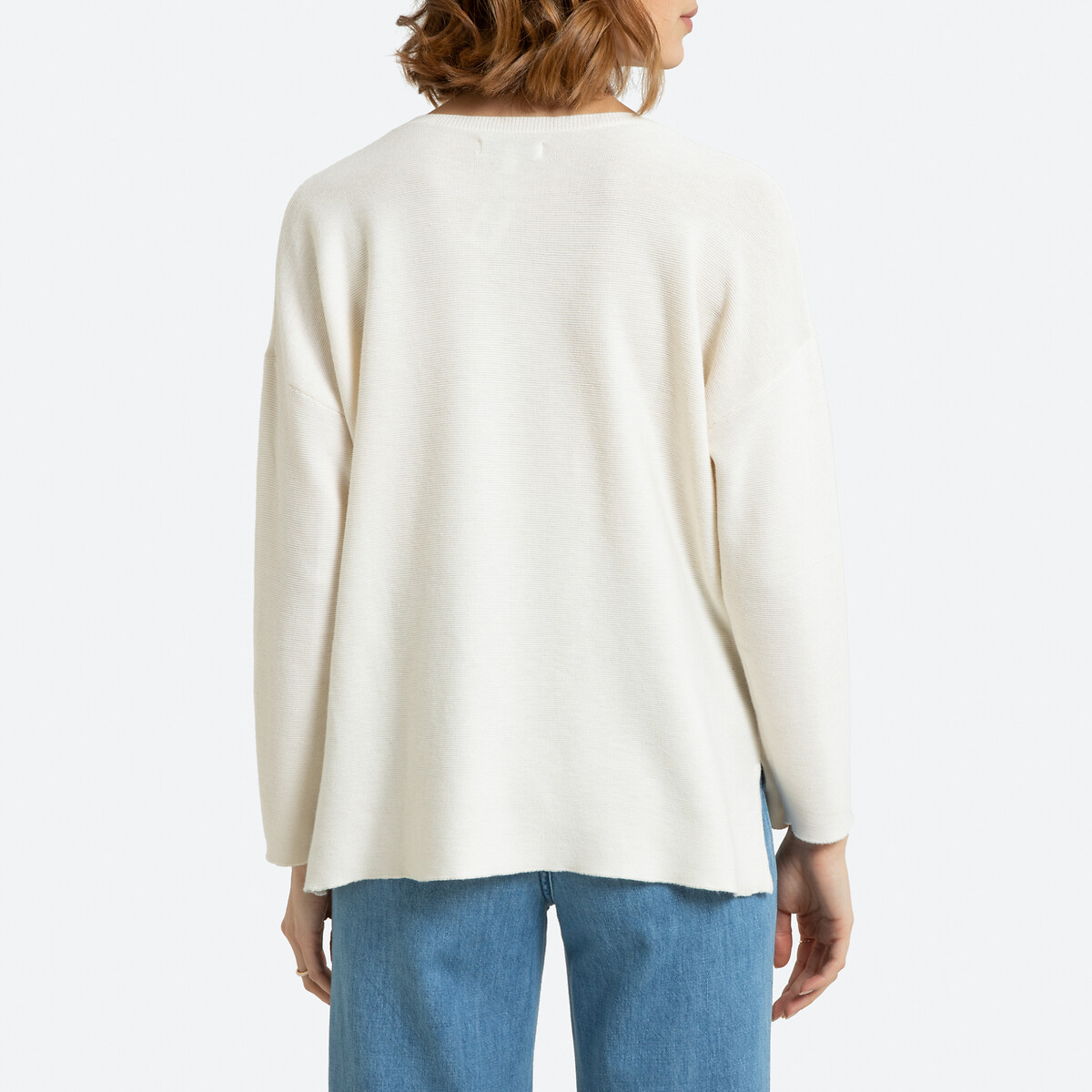 Пуловер La Redoute С V-образным вырезом из тонкого трикотажа L белый, размер L - фото 4