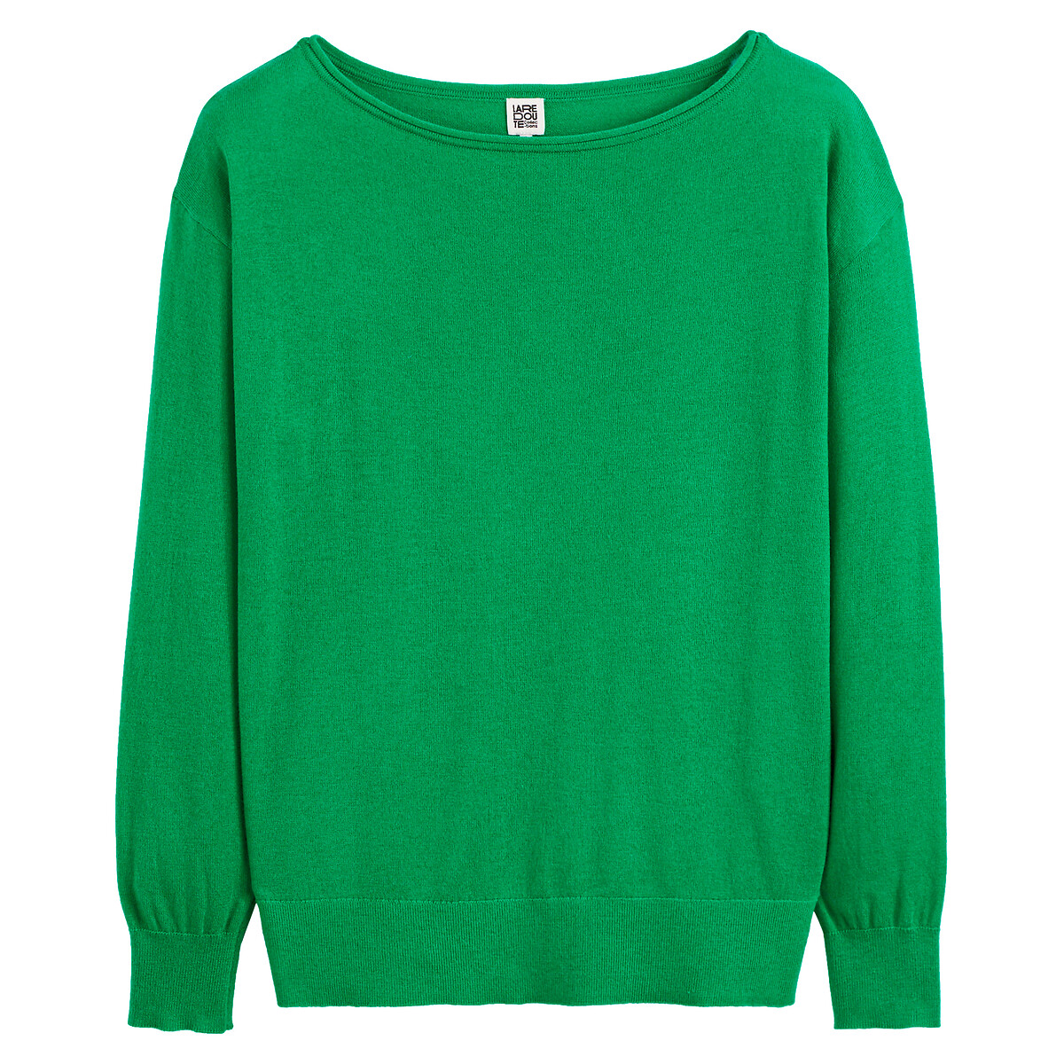 Пуловер с вырезом-лодочкой XL зеленый