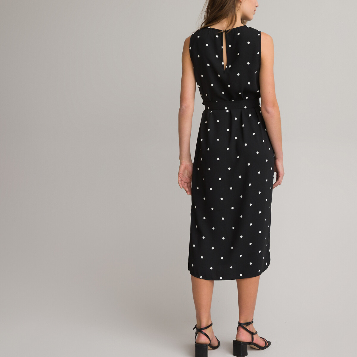Платье Без рукавов длинное с принтом в горошек 44 черный LaRedoute, размер 44 - фото 4