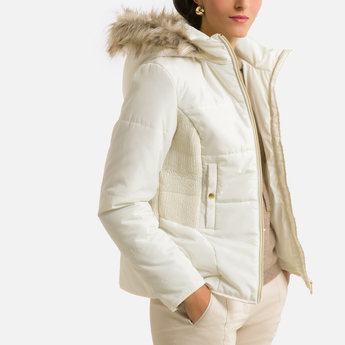 Куртка LaRedoute Стеганая короткая 50 (FR) - 56 (RUS) белый, размер 50 (FR) - 56 (RUS)
