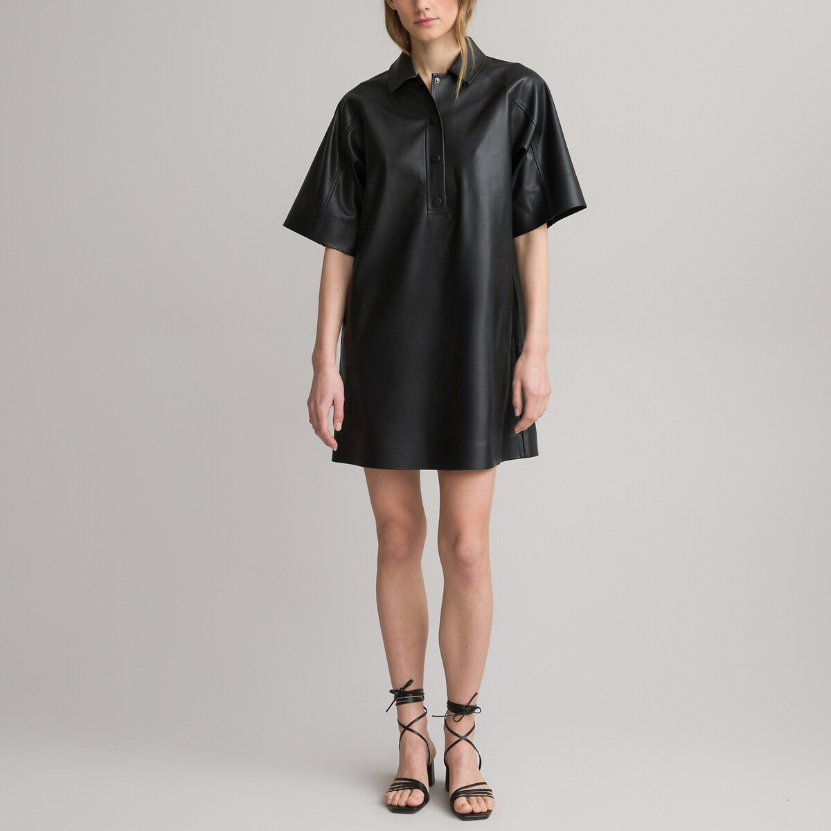 Платье Прямое короткое из искусственной кожи 54 черный LaRedoute, размер 54 - фото 2