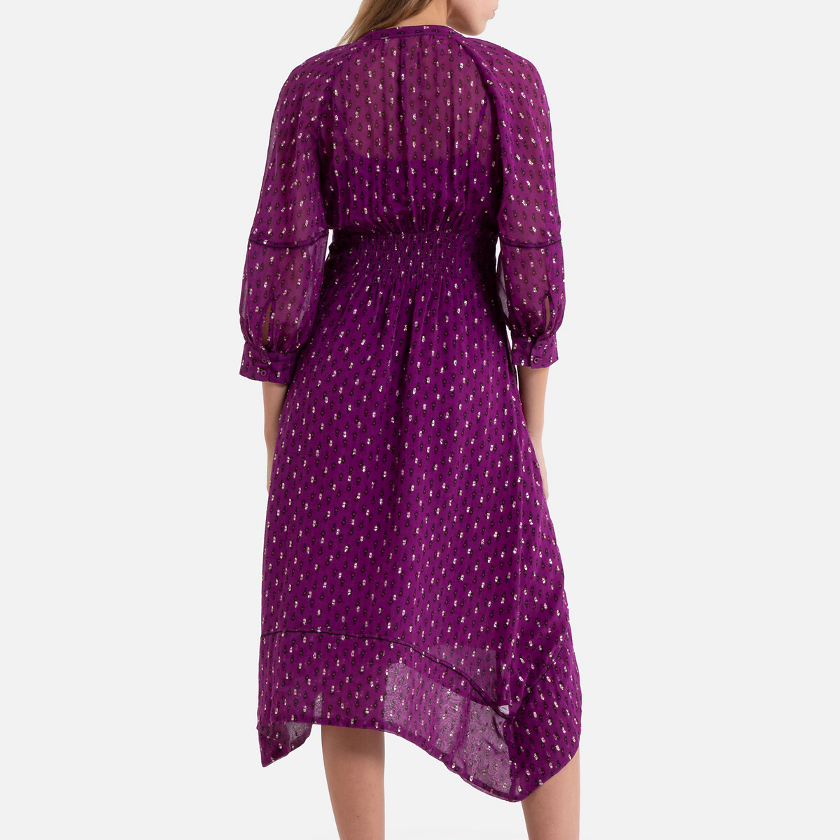 Платье LaRedoute С рисунком оборками и асимметричным низом CYANA 1(S) фиолетовый, размер 1(S) С рисунком оборками и асимметричным низом CYANA 1(S) фиолетовый - фото 3