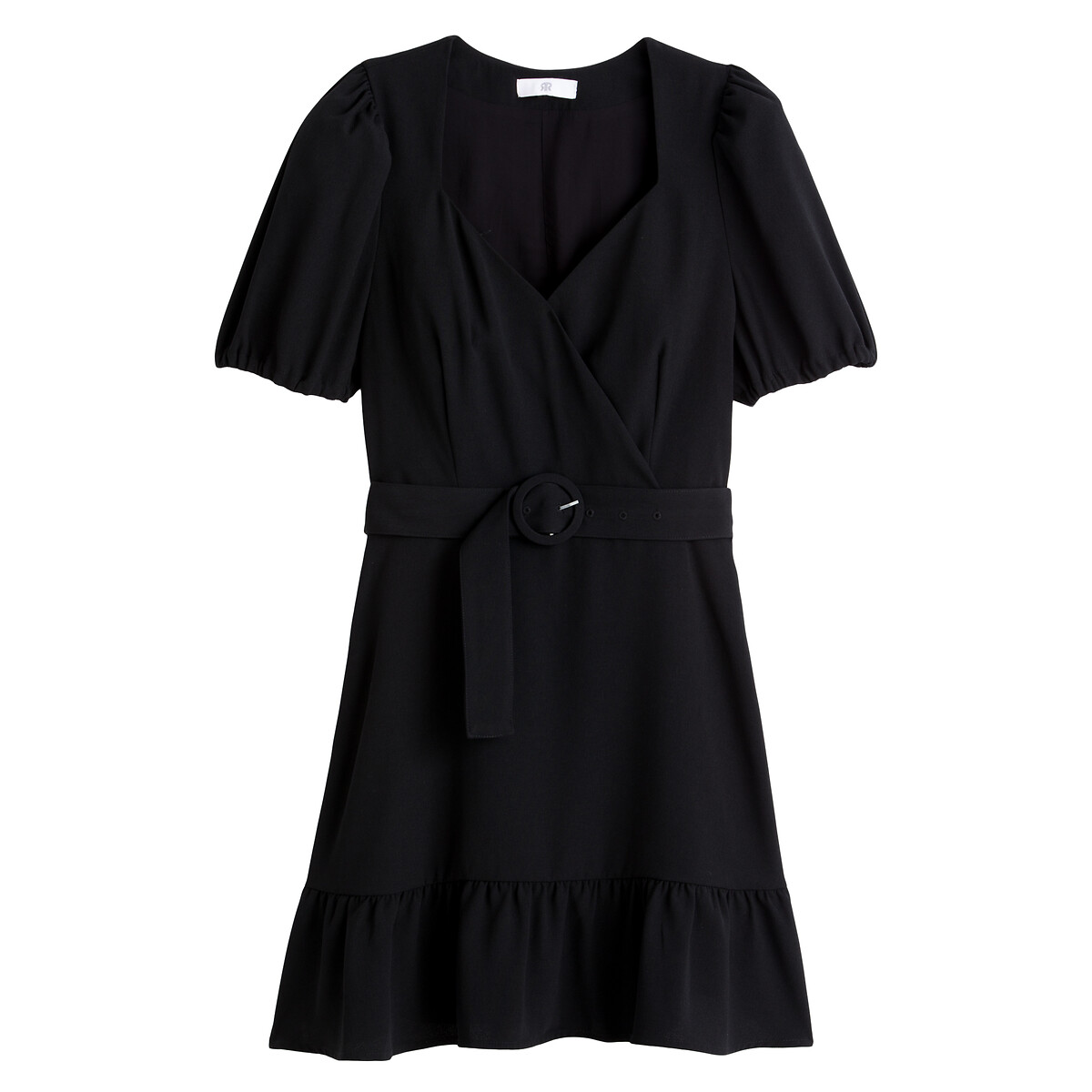 Платье LaRedoute Короткое с эффектом запаха и с короткими рукавами 46 черный, размер 46 - фото 5