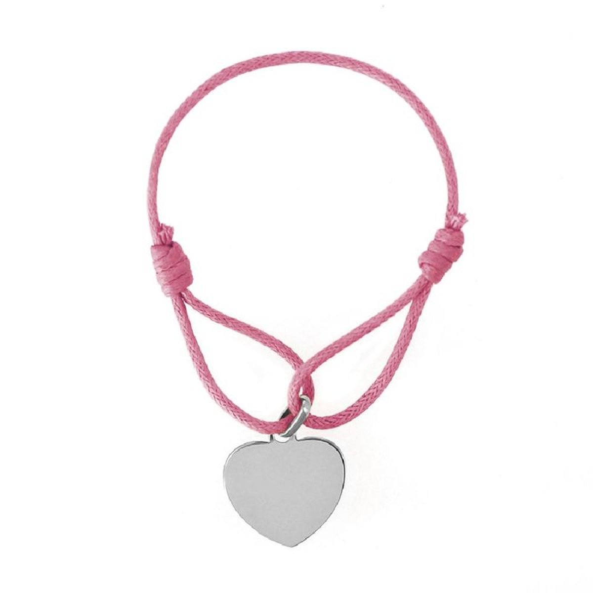Bracelet Cordon Rose Longueur réglable Coeur Argent 925