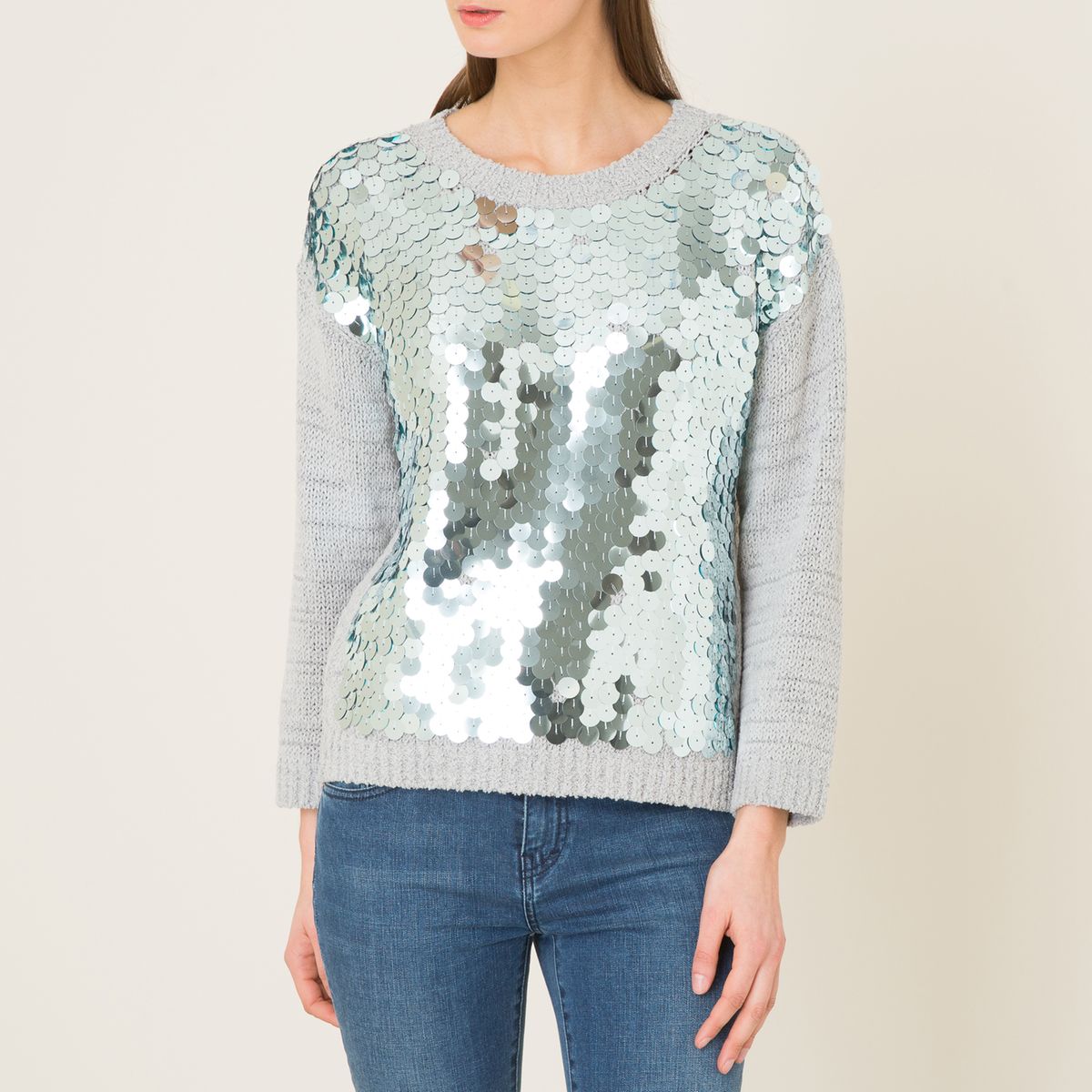 Pull col rond sequins