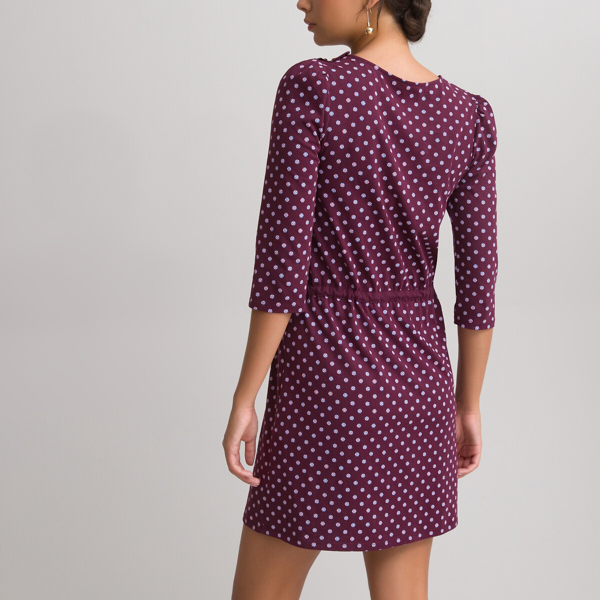 Платье LaRedoute Прямое короткое круглый вырез рукава 34 с принтом M фиолетовый, размер M - фото 4