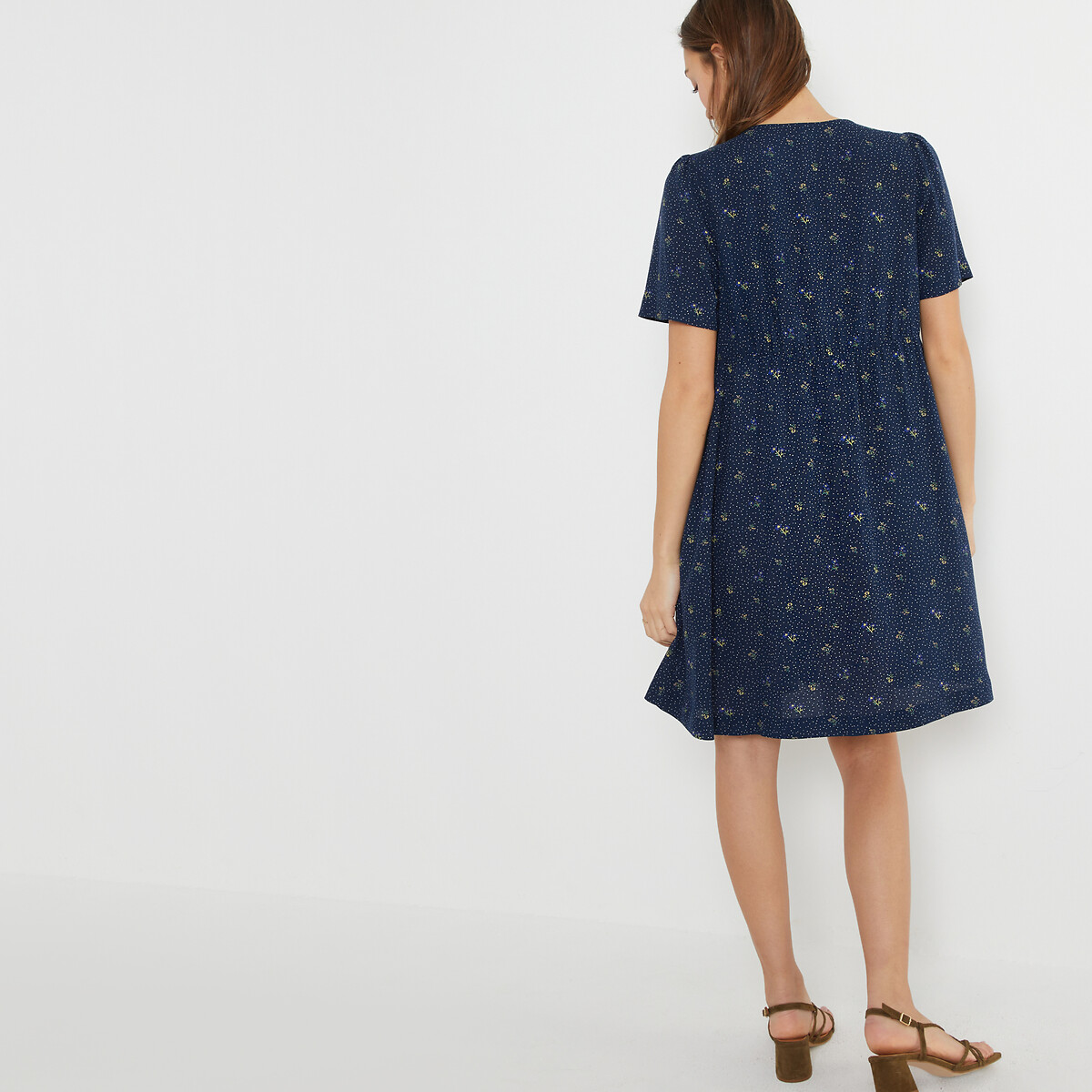 Платье короткое расклешенное с принтом V-образным вырезом  54 синий LaRedoute, размер 54 - фото 4