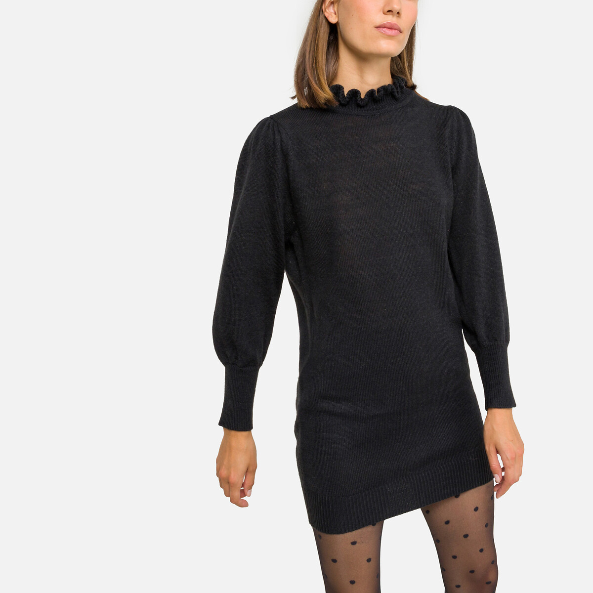 Платье-пуловер SEE U SOON Платье-пуловер Воротник-стойка S/M черный, размер S/M Платье-пуловер Воротник-стойка S/M черный - фото 1