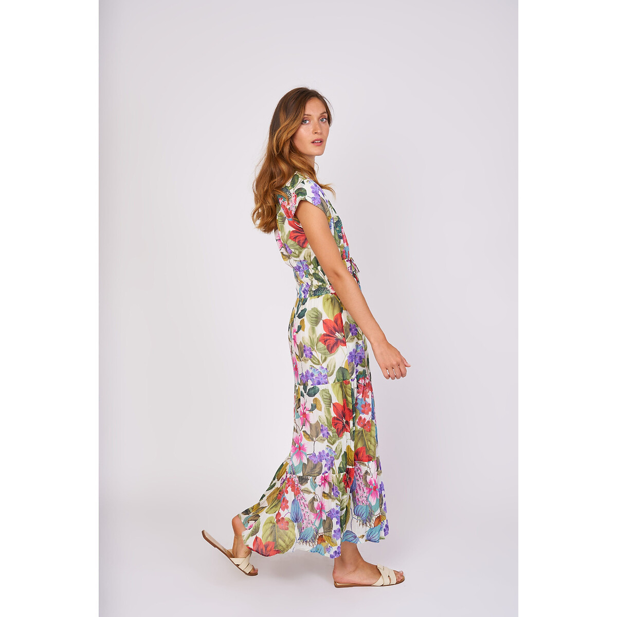 Платье Длинное с цветочным принтом Calvi XL бежевый LaRedoute, размер XL - фото 3