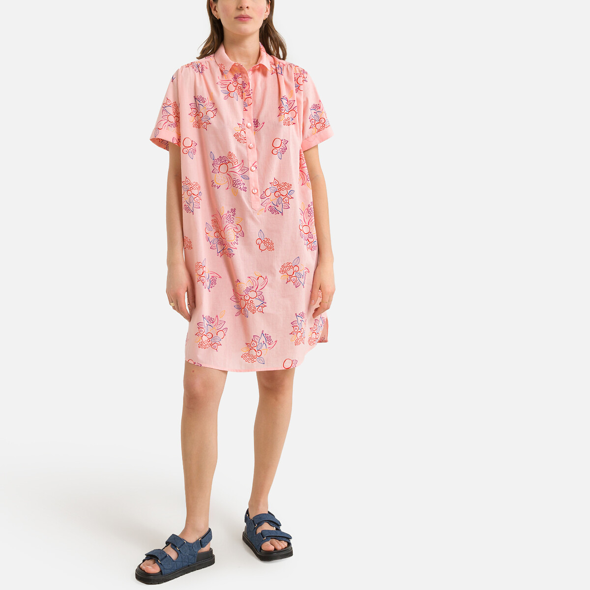 Платье-рубашка DES PETITS HAUTS С принтом SADJO 1(S) розовый, размер 1(S) С принтом SADJO 1(S) розовый - фото 2