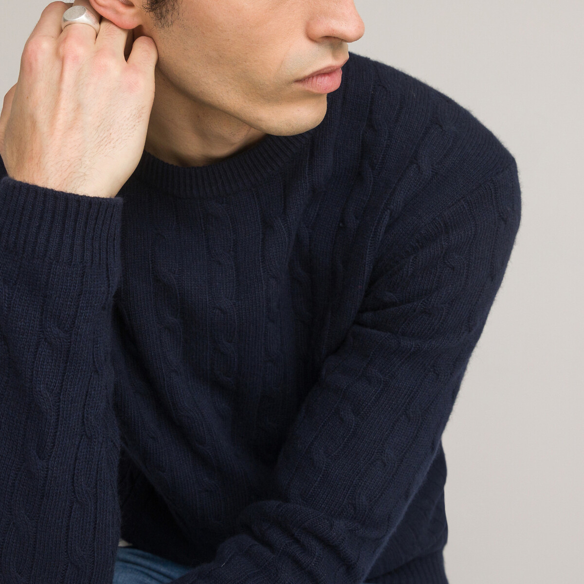 Пуловер С витым узором и круглым вырезом изготовленный в Европе 3XL синий