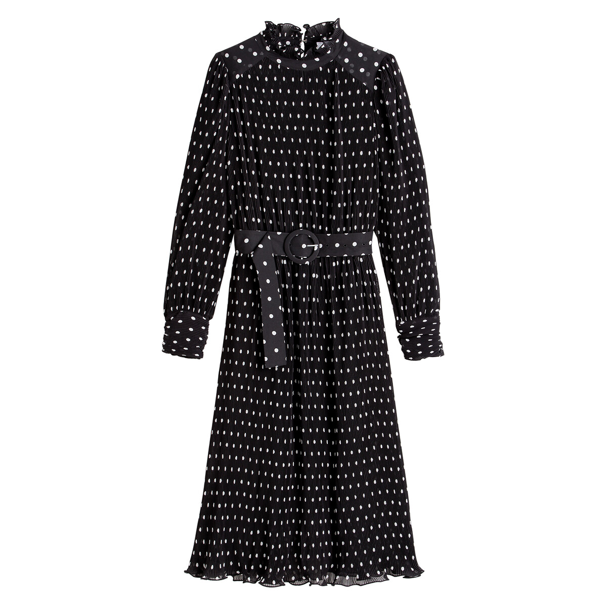 Платье LaRedoute С плиссировкой и принтом в горошек длина миди 34 48 черный, размер 48 - фото 5