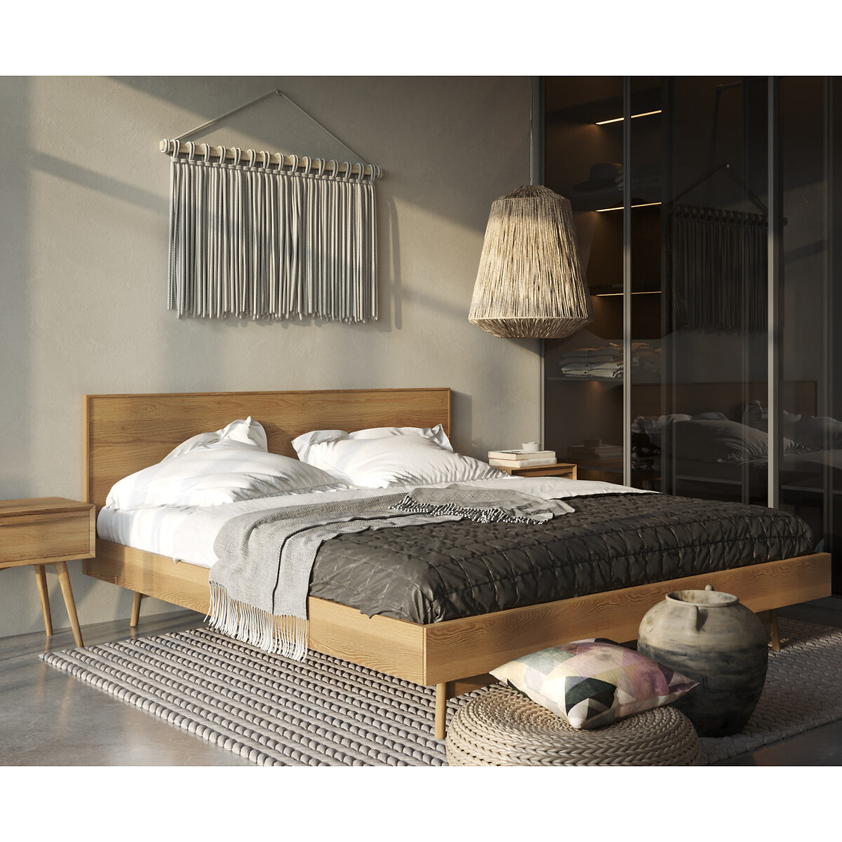 Кровать 2-спальная в Скандинавском стиле Bruni  160 x 200 см каштановый LaRedoute, размер 160 x 200 см - фото 2