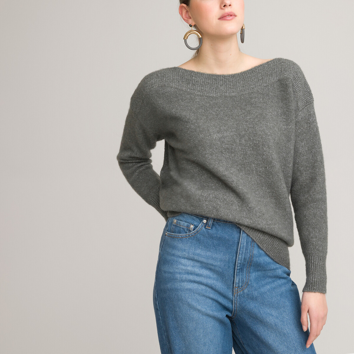 Пуловер LA REDOUTE COLLECTIONS С вырезом-лодочка из пышного трикотажа S серый, размер S - фото 3