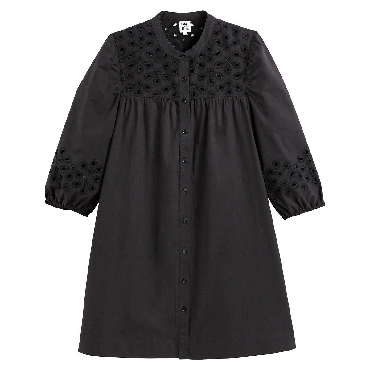 Платье короткое на пуговицах с английской вышивкой  56 черный LaRedoute, размер 56 - фото 5