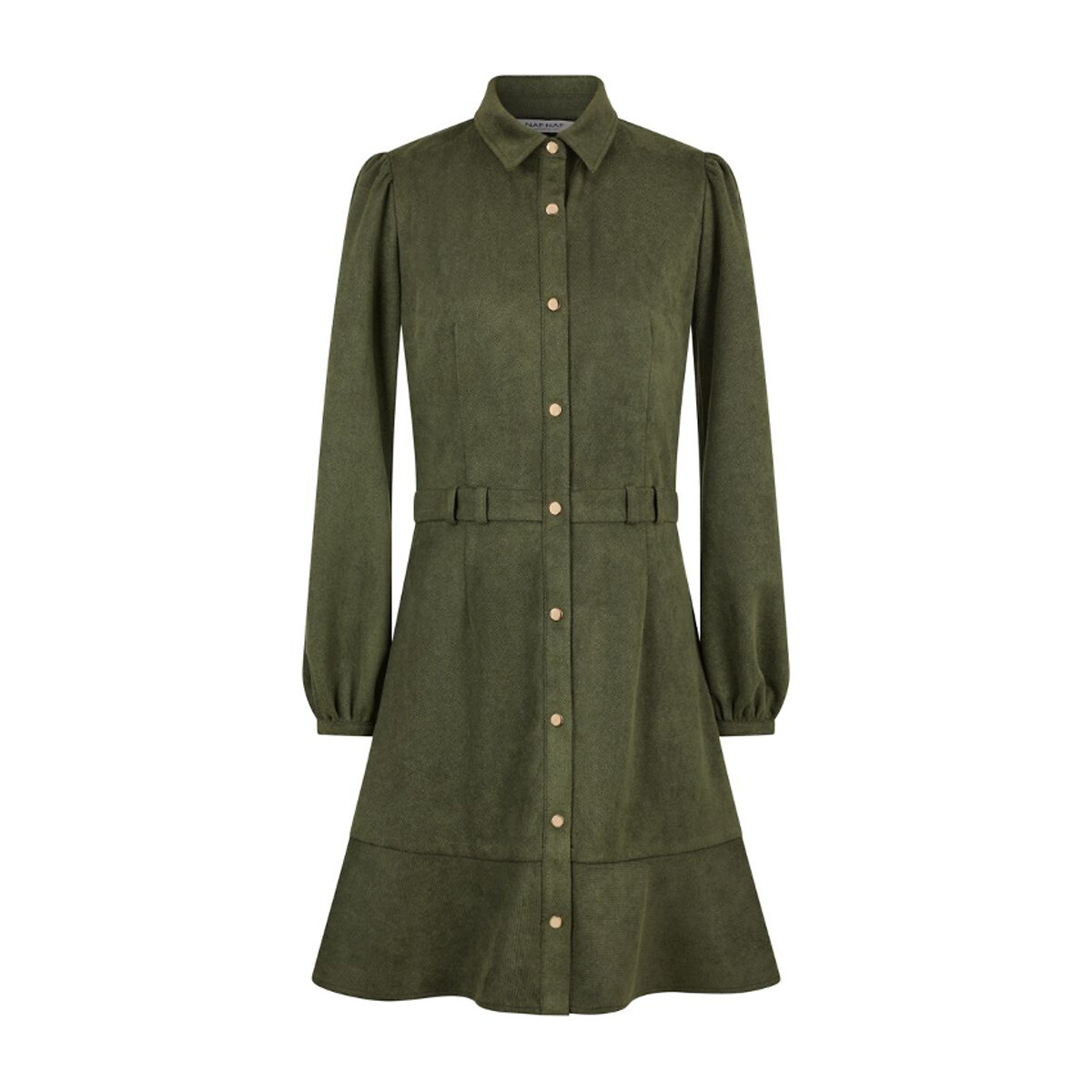 Платье-рубашка Из тонкого велюра расклешенная юбка 40 зеленый LaRedoute, размер 40 - фото 1