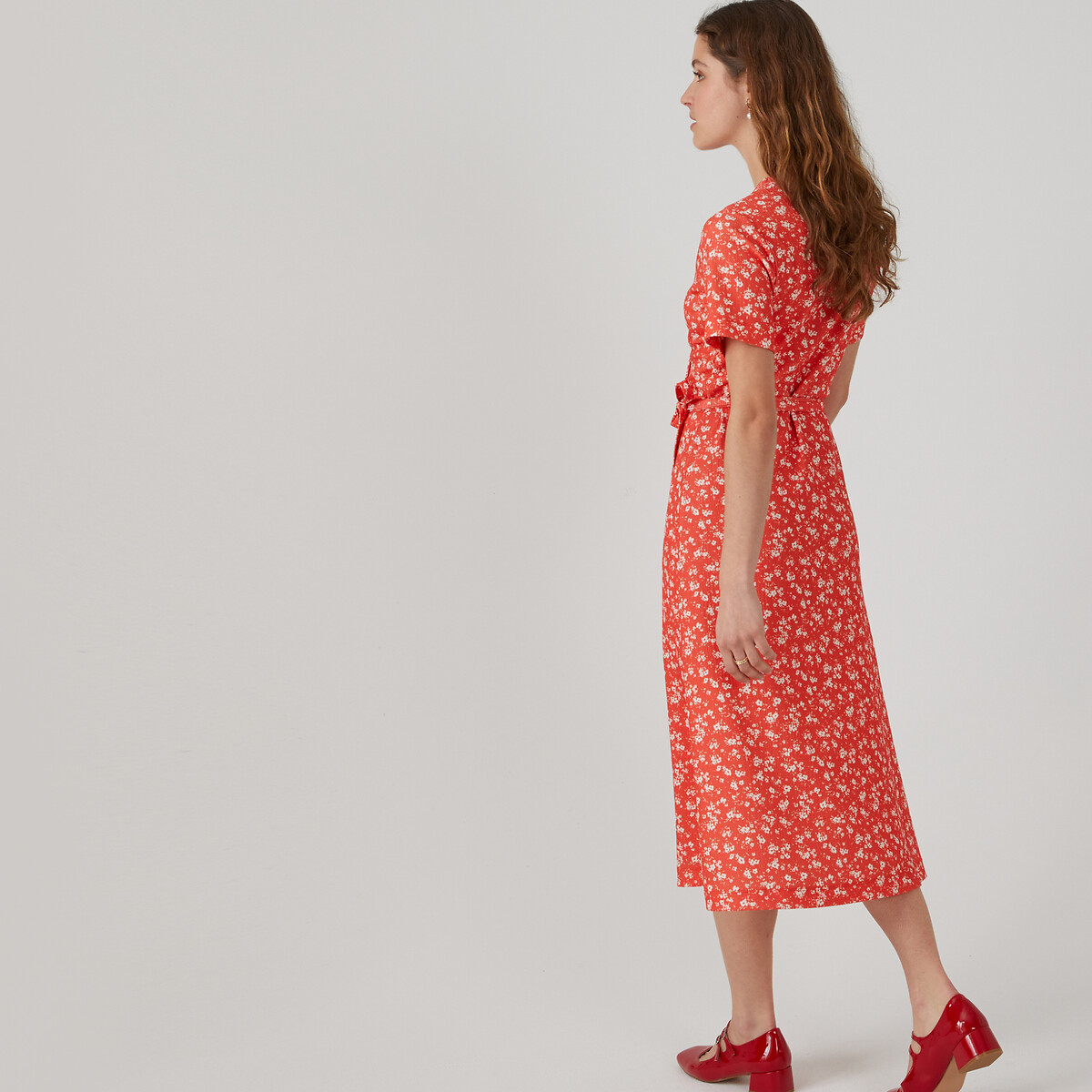 Платье с запахом с цветочным принтом длина миди 34  XS красный LaRedoute, размер XS - фото 3