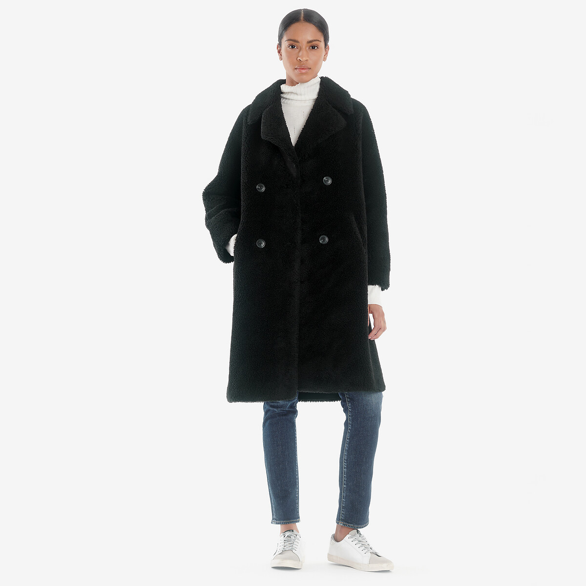 Пальто La Redoute Длинное двустороннее из искусственного меха M черный, размер M - фото 1