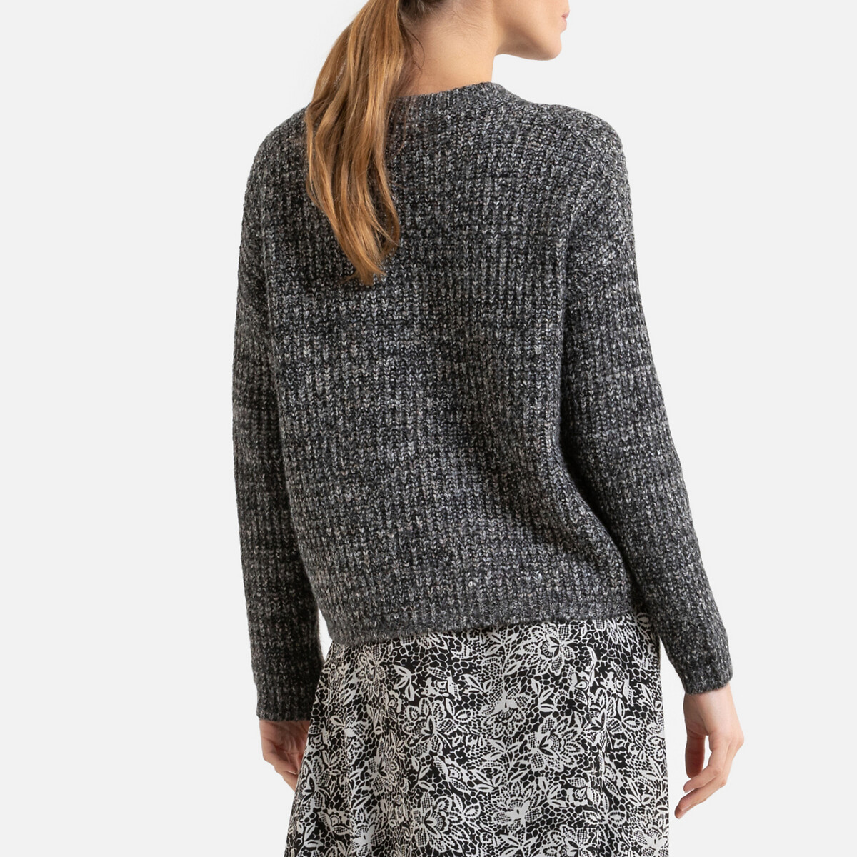 Пуловер LaRedoute Шерстяной вязаный с круглым вырезом M серый, размер M - фото 4