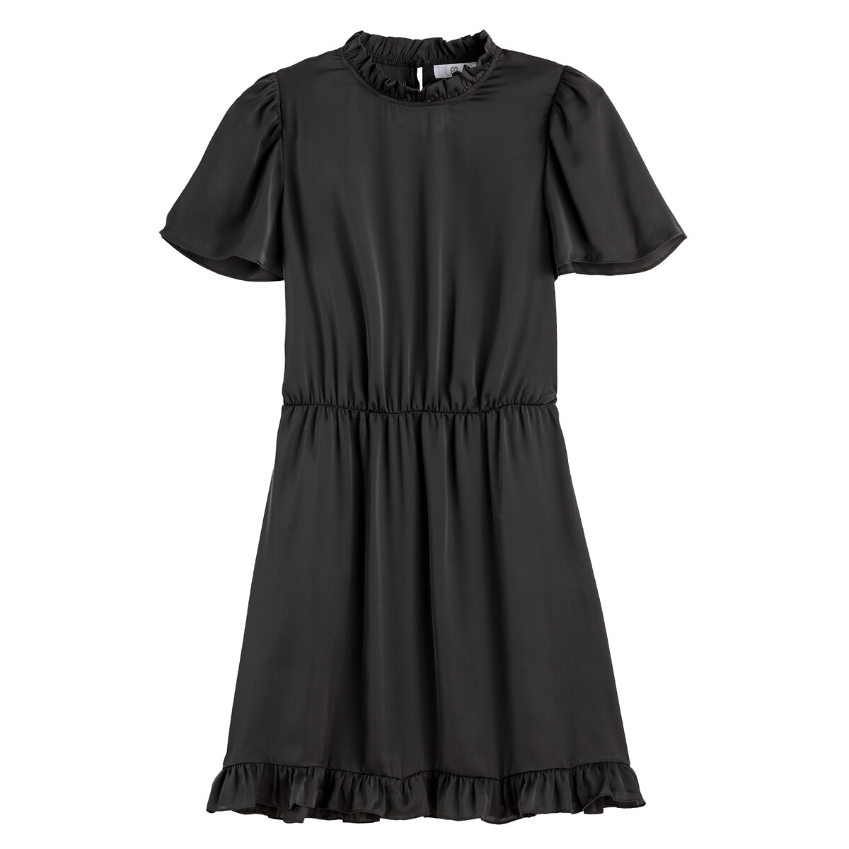 Платье Короткое воротник-стойка с воланом короткие рукава 50 черный LaRedoute, размер 50 - фото 5