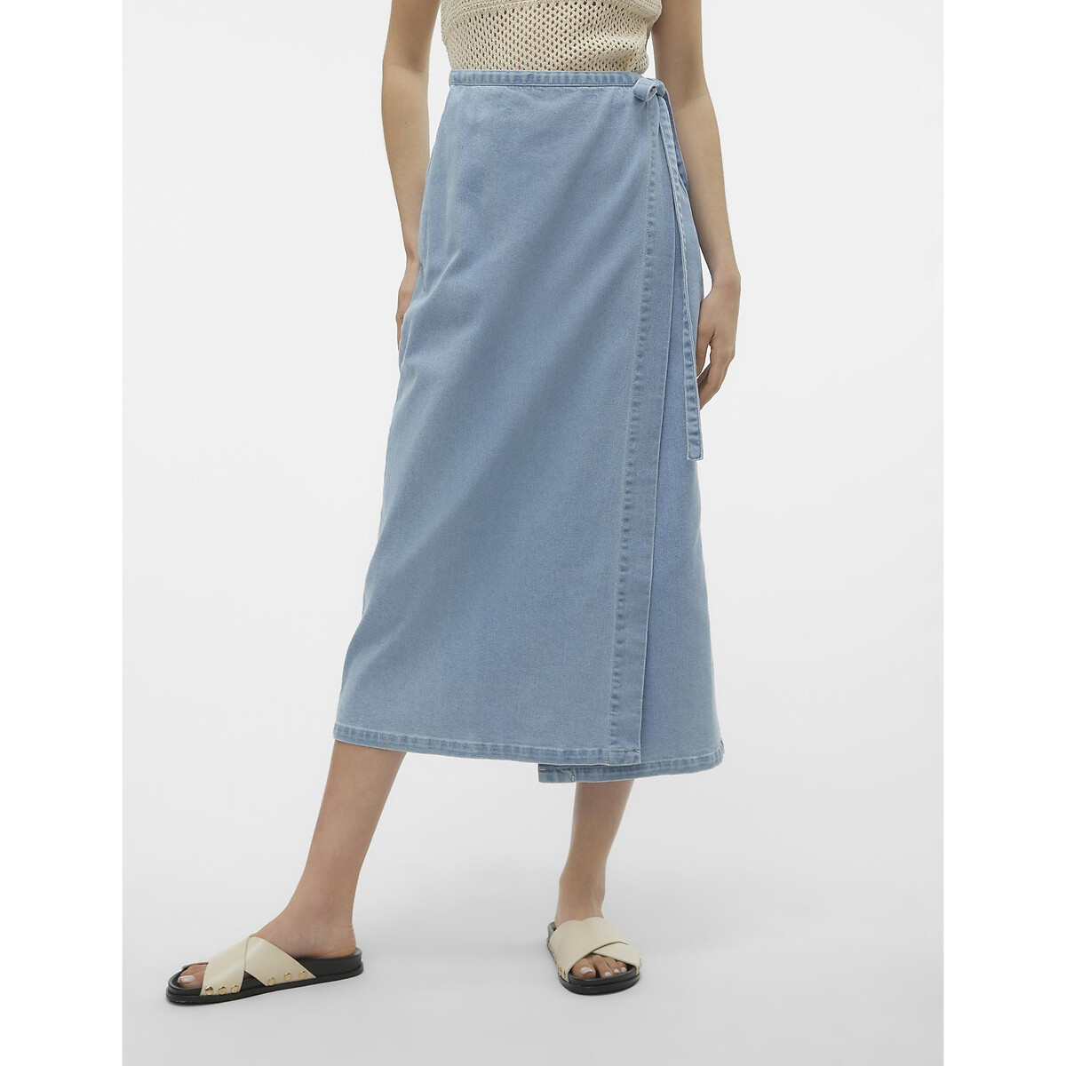 юбка laredoute юбка короткая из джинсовой ткани s синий Юбка с запахом из джинсовой ткани XL синий