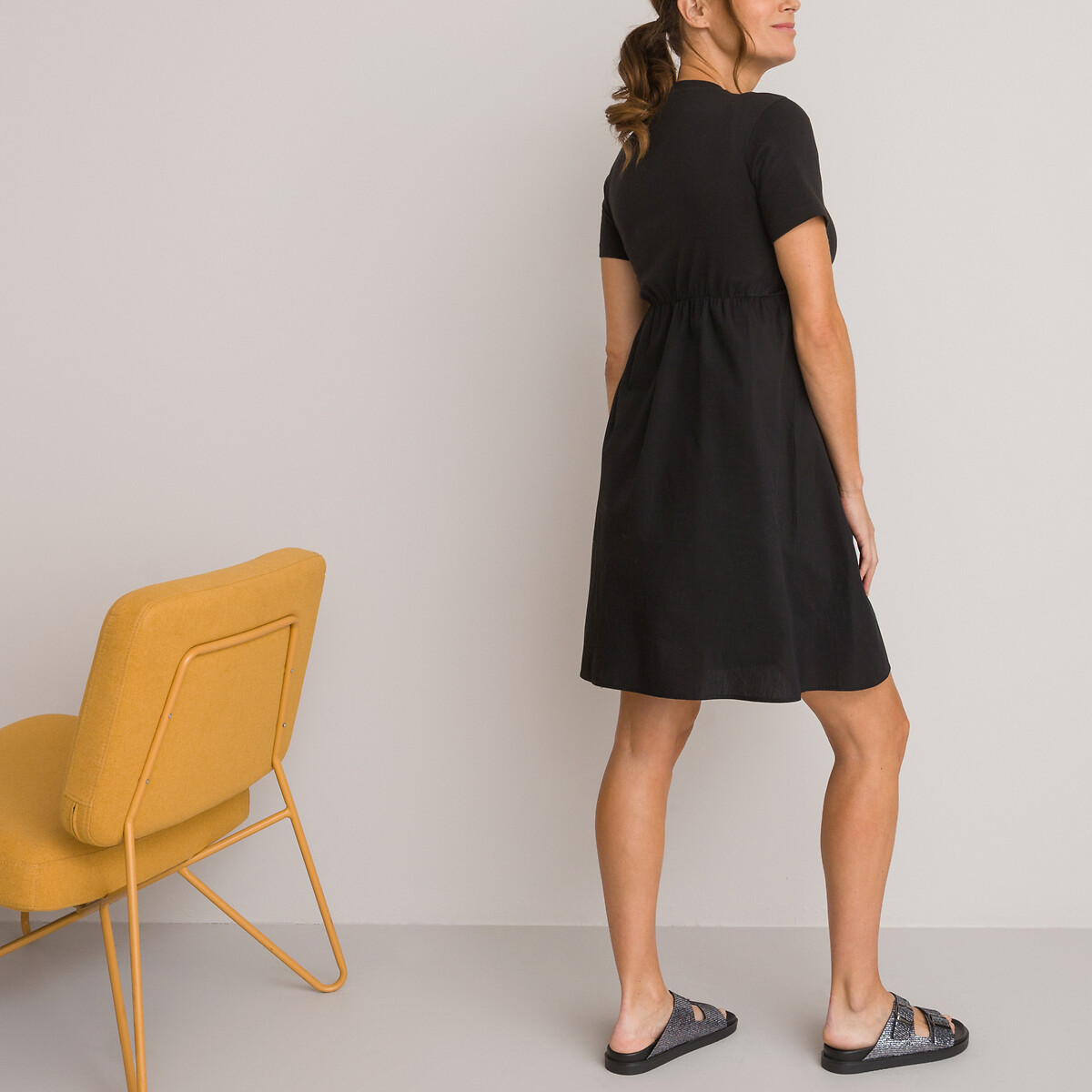 Платье Для периода беременности с круглым вырезом из двух материалов L черный LaRedoute, размер L - фото 4