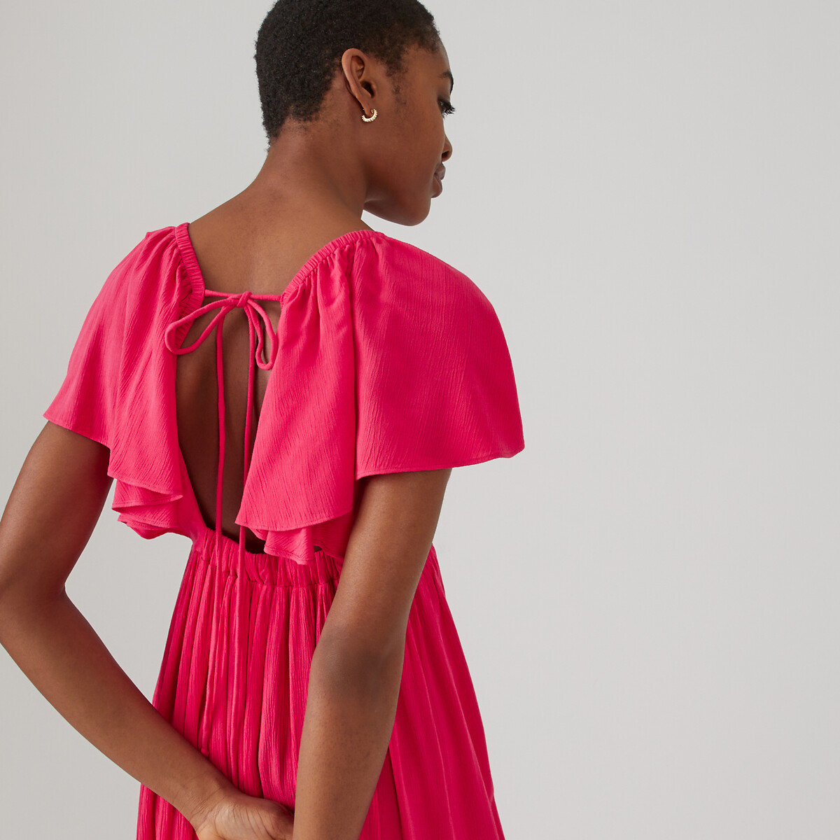 Платье-макси длинное рукава с воланами  52 розовый LaRedoute, размер 52 - фото 3