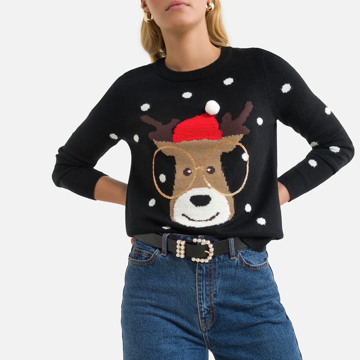Пуловер Рождественский с рисунком олень XS черный