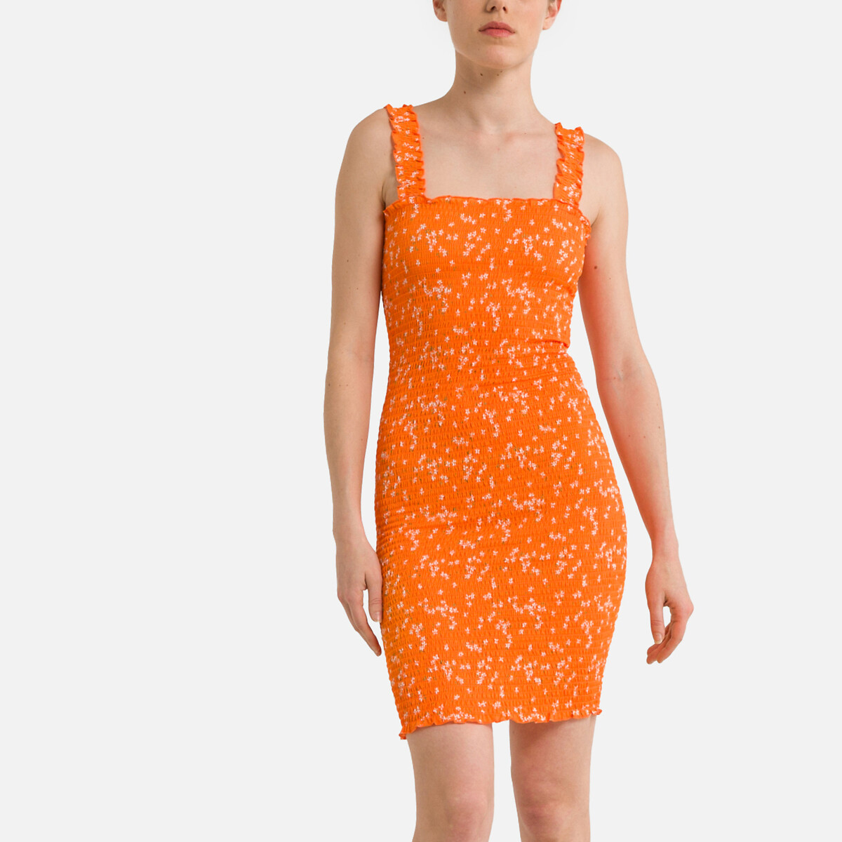 Платье Короткое с принтом с квадратным вырезом M оранжевый