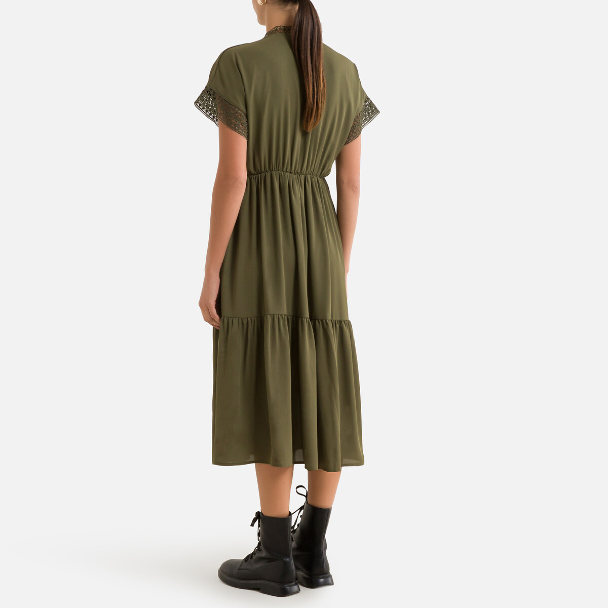Платье-миди LaRedoute Короткие рукава XS зеленый, размер XS - фото 4