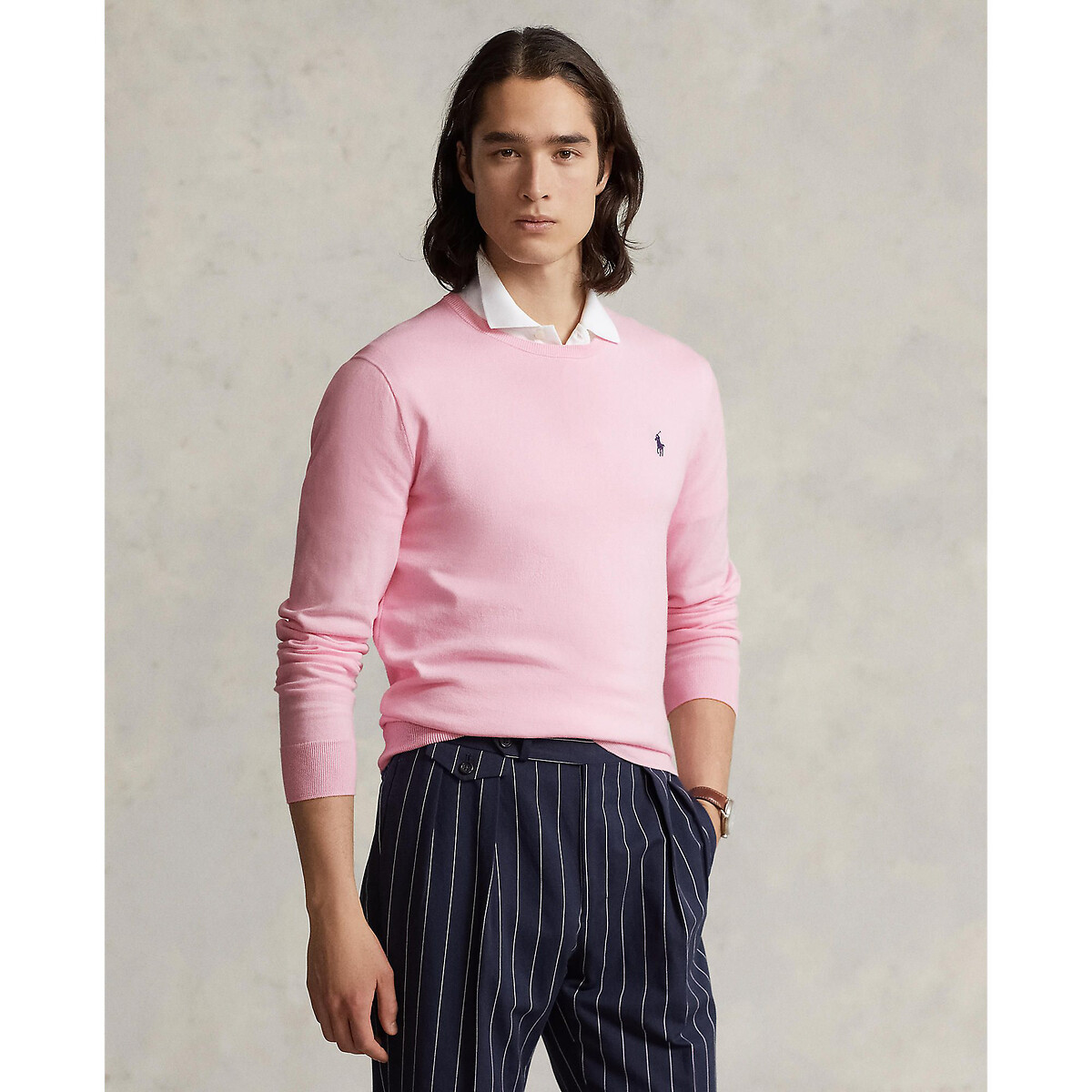 Пуловер С круглым вырезом из хлопка с вышитым логотипом XL розовый