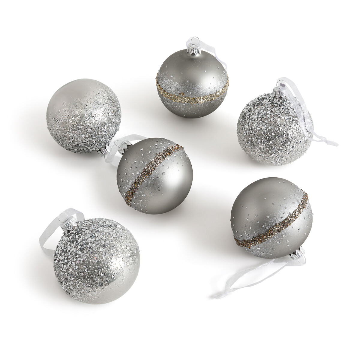 Набор из шести шаров новогодних из стекла Saturne единый размер серый