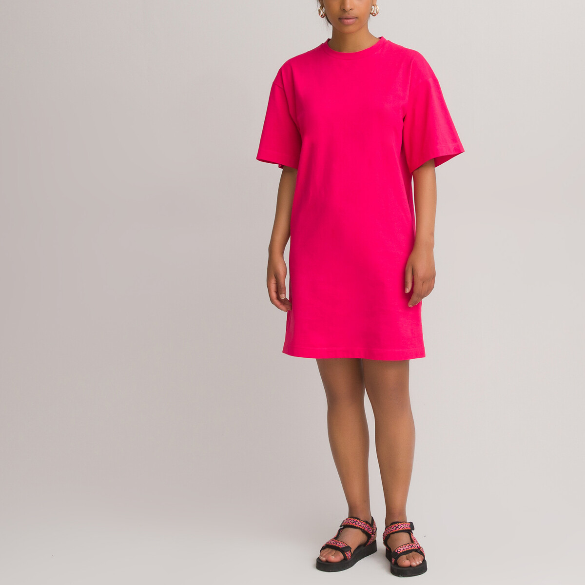 Платье-футболка LaRedoute Короткое круглый вырез XL розовый, размер XL - фото 2