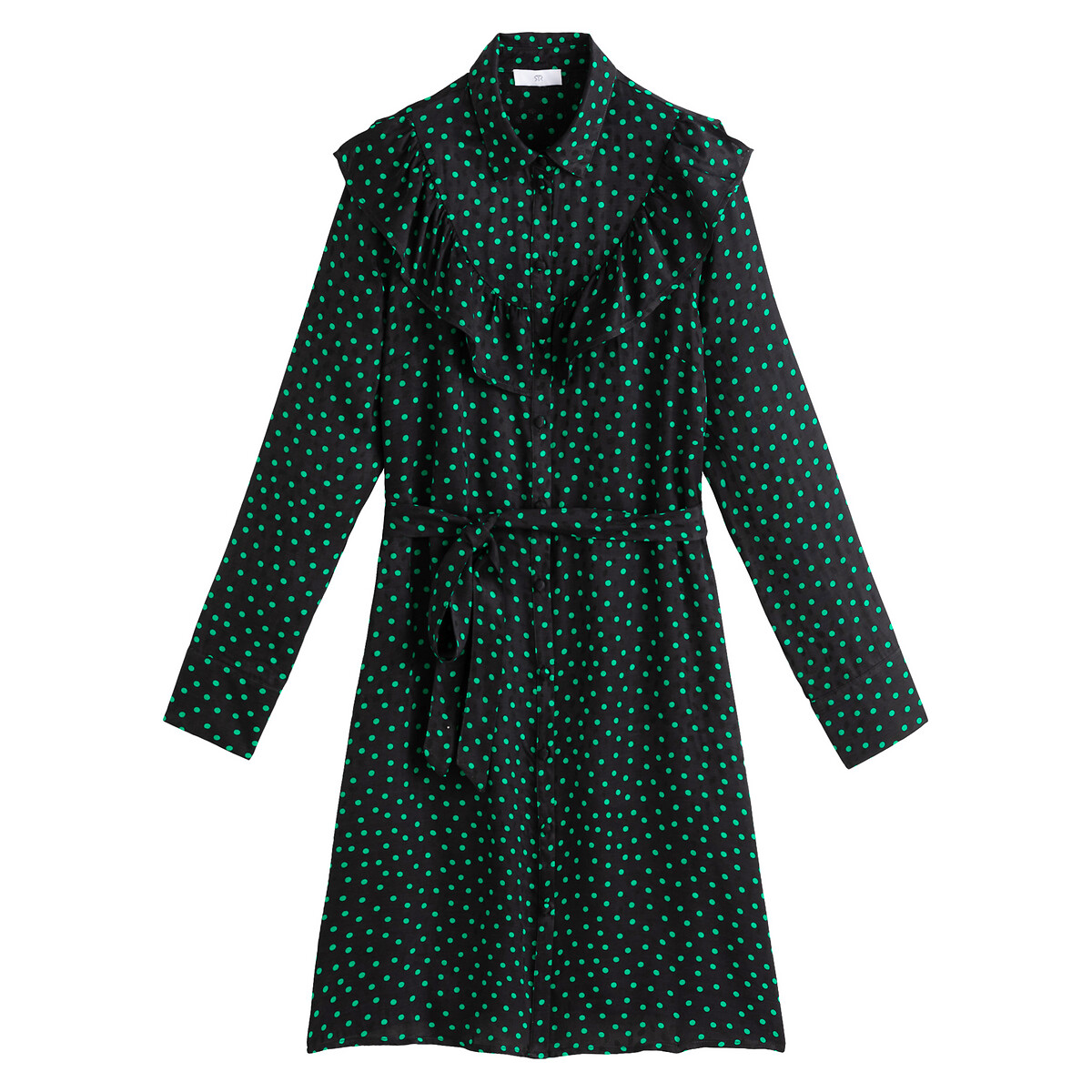 Платье-рубашка LaRedoute С ремешком с принтом в горошек 44 (FR) - 50 (RUS) зеленый, размер 44 (FR) - 50 (RUS) С ремешком с принтом в горошек 44 (FR) - 50 (RUS) зеленый - фото 5