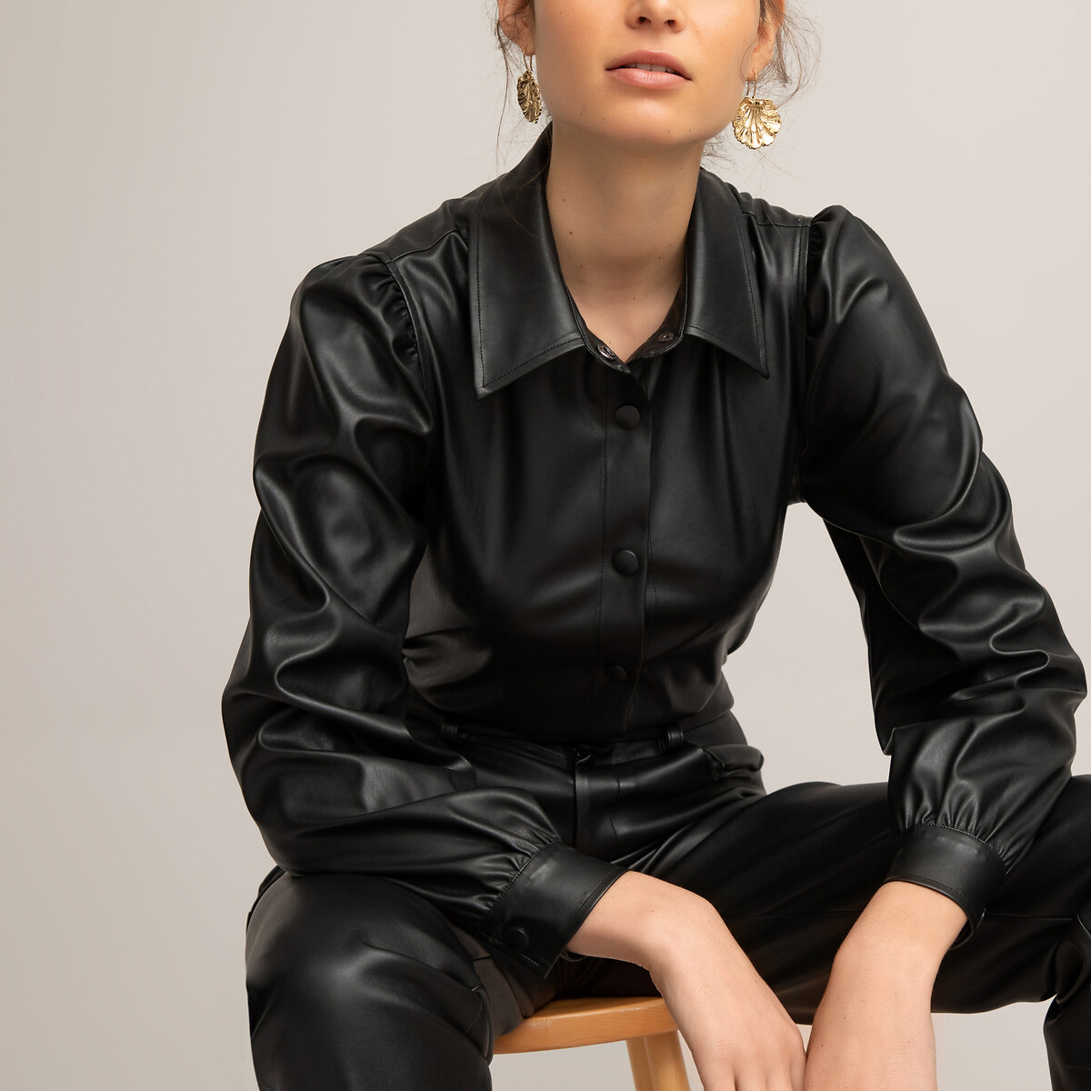 

Блуза LA REDOUTE COLLECTIONS, Черный, Из искусственной кожи длинные рукава 34 (FR) - 40 (RUS) черный