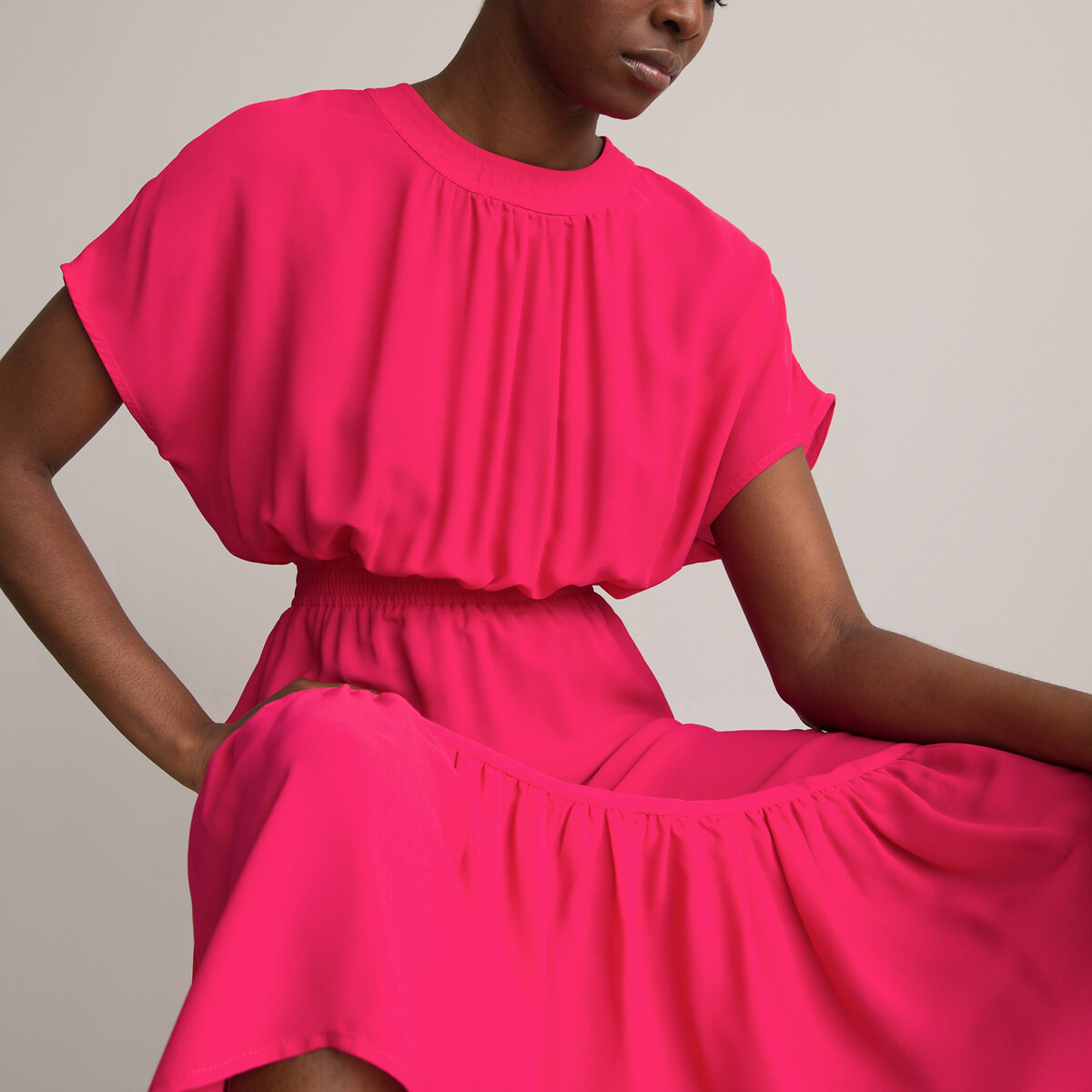 Платье Длинное с короткими рукавами 48 розовый LaRedoute, размер 48 - фото 1
