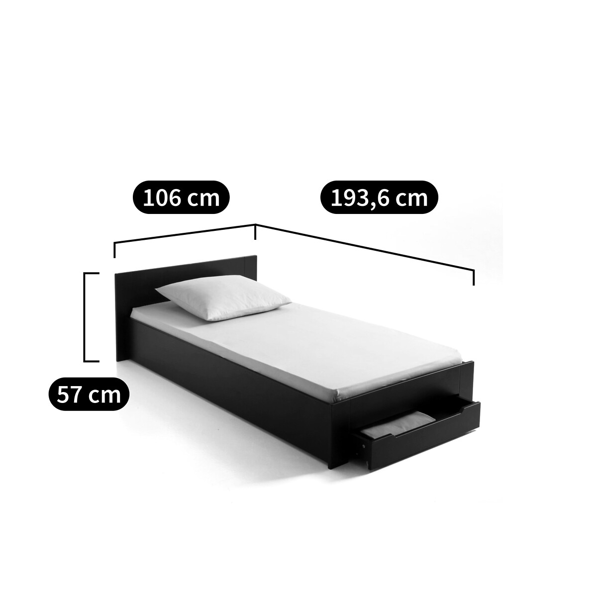Кровать La Redoute -спальная с сеткой и ящиком Crawley 90 x 190 см белый, размер 90 x 190 см - фото 3